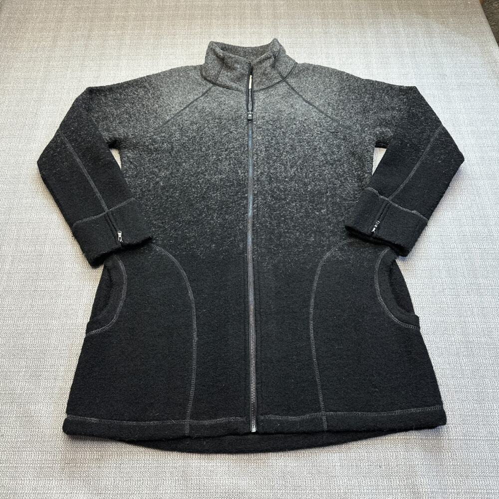 Ombré Wool Blend Zip Jacket Black Gray‎ Large Outdoor Cozy Layer Akini
